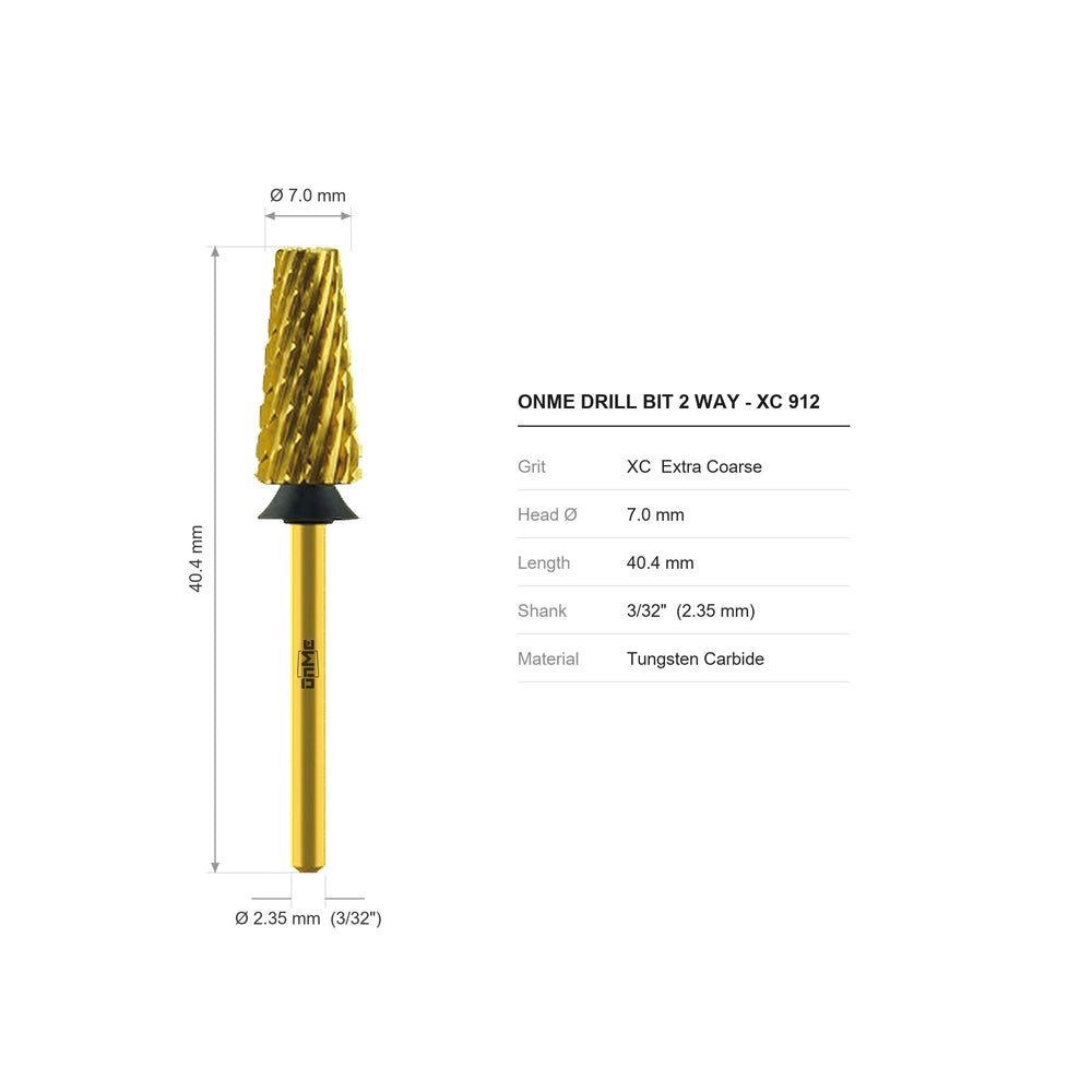 ONME XC 912 2-way 5-in-1 tapered barrel carbide nail drill bit: 7.0 mm head, 40.4 mm long, 3/32 inch shank, grit XC