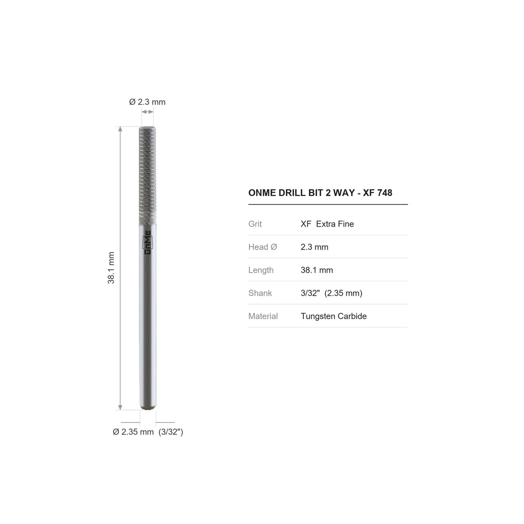 ONME XF 748 2-way buffer bit carbide nail drill bit: 2.3 mm head, 38.1 mm long, 3/32 inch shank, grit XF