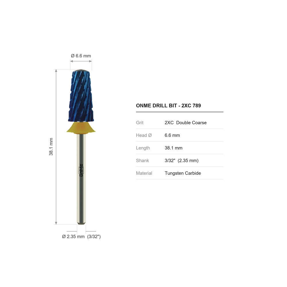 ONME 2XC 789 smooth tapered barrel carbide nail drill bit: 6.6 mm head, 38.1 mm long, 3/32 inch shank, grit 2XC