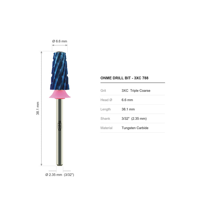 ONME 3XC 788 smooth tapered barrel carbide nail drill bit: 6.6 mm head, 38.1 mm long, 3/32 inch shank, grit 3XC
