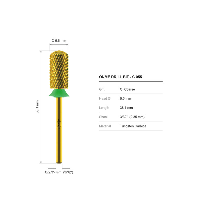 ONME C 055 large barrel carbide nail drill bit: 6.6 mm head, 38.1 mm long, 3/32 inch shank, grit C