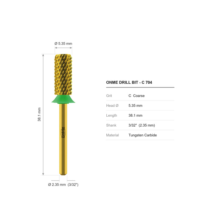 ONME C 704 small barrel carbide nail drill bit: 5.35 mm head, 38.1 mm long, 3/32 inch shank, grit C