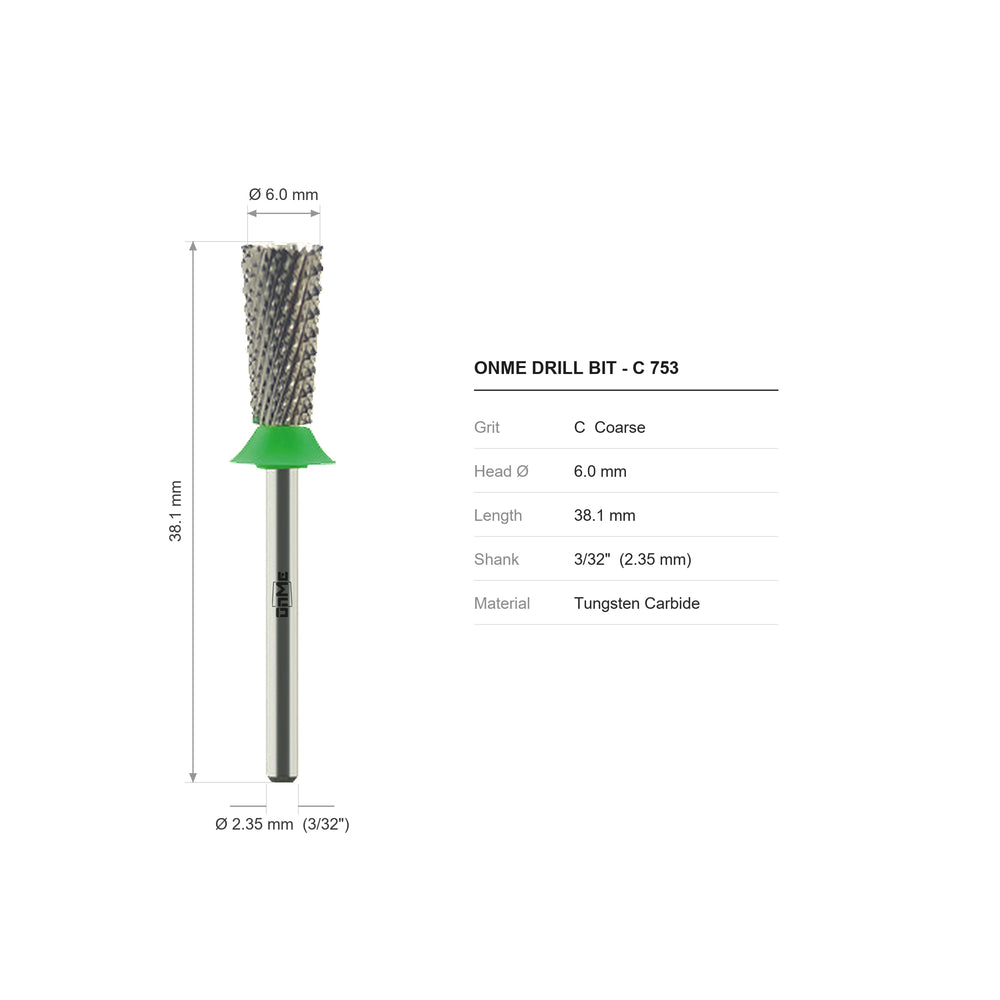 ONME C 753 5-in-1 backfill carbide nail drill bit: 6.0 mm head, 38.1 mm long, 3/32 inch shank, grit C