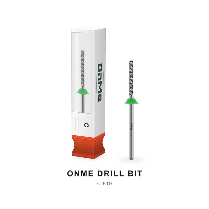 ONME C 819 long-flute mini barrel carbide nail drill bit with its ONME box