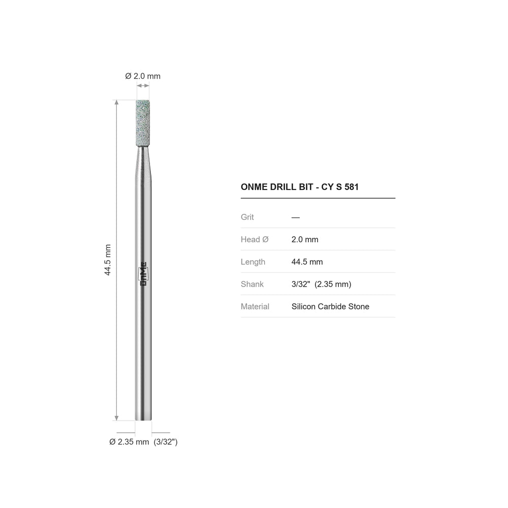 ONME CY S 581 green stone nail drill bit: 2.0 mm head, 44.5 mm long, 3/32 inch shank