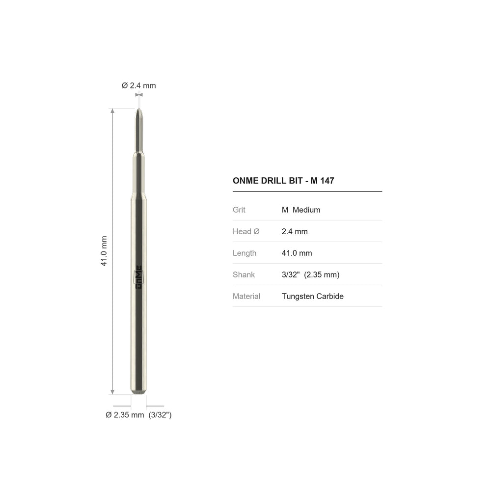 ONME M 147 octagon carbide nail drill bit: 2.4 mm head, 41.0 mm long, 3/32 inch shank, grit M