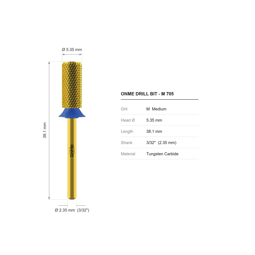 ONME M 705 small barrel carbide nail drill bit: 5.35 mm head, 38.1 mm long, 3/32 inch shank, grit M
