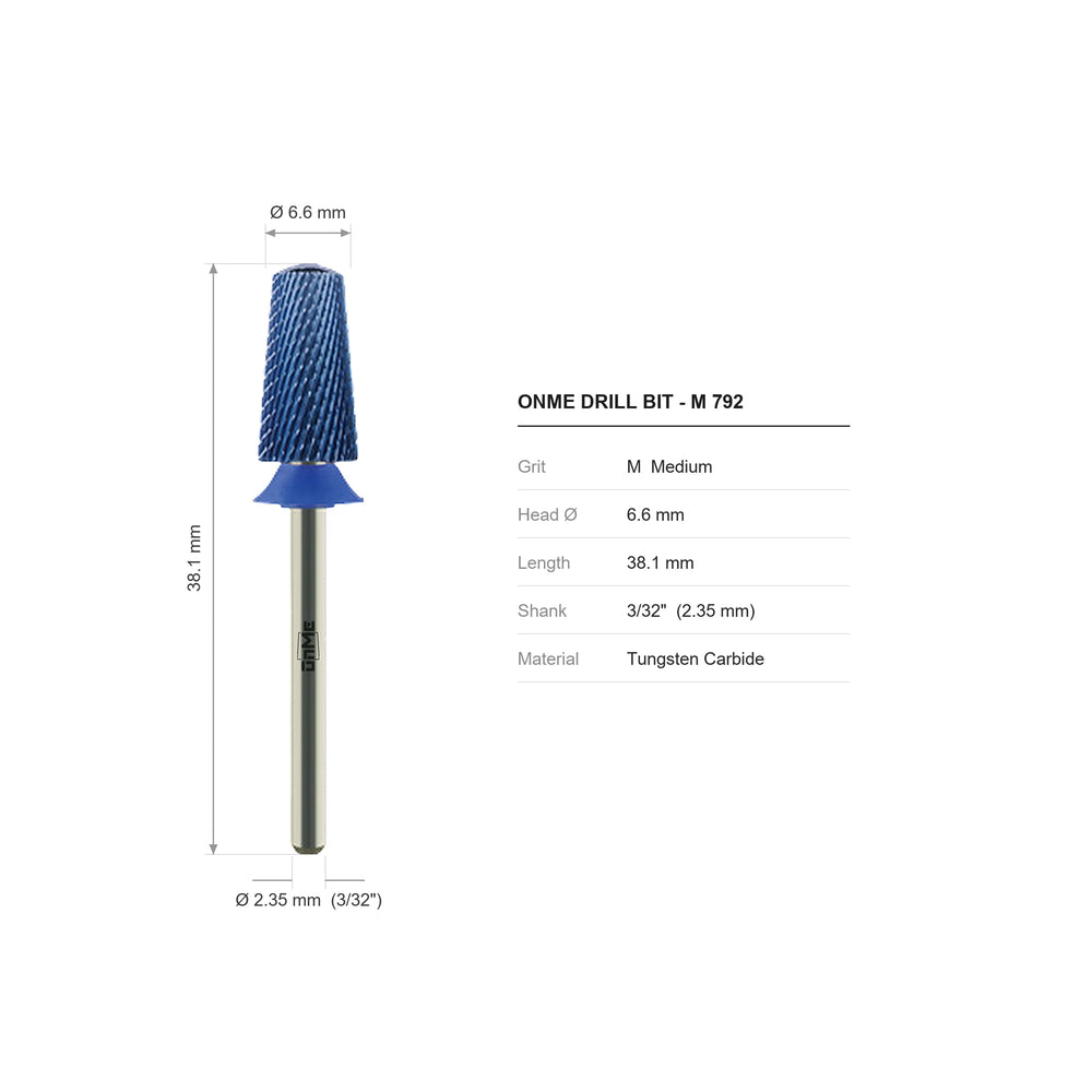 ONME M 792 smooth tapered barrel carbide nail drill bit: 6.6 mm head, 38.1 mm long, 3/32 inch shank, grit M