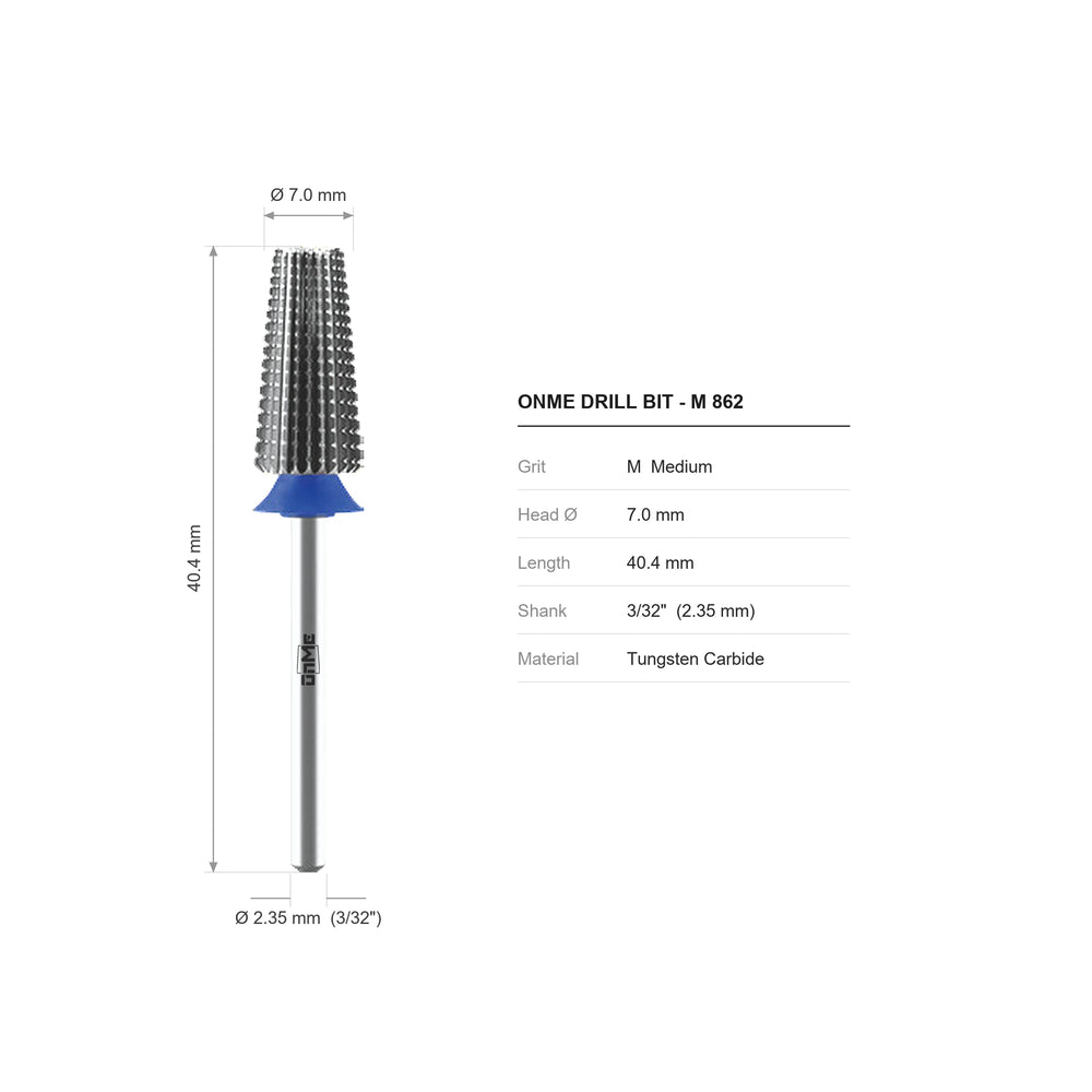 ONME M 862 5-in-1 tapered barrel carbide nail drill bit: 7.0 mm head, 40.4 mm long, 3/32 inch shank, grit M