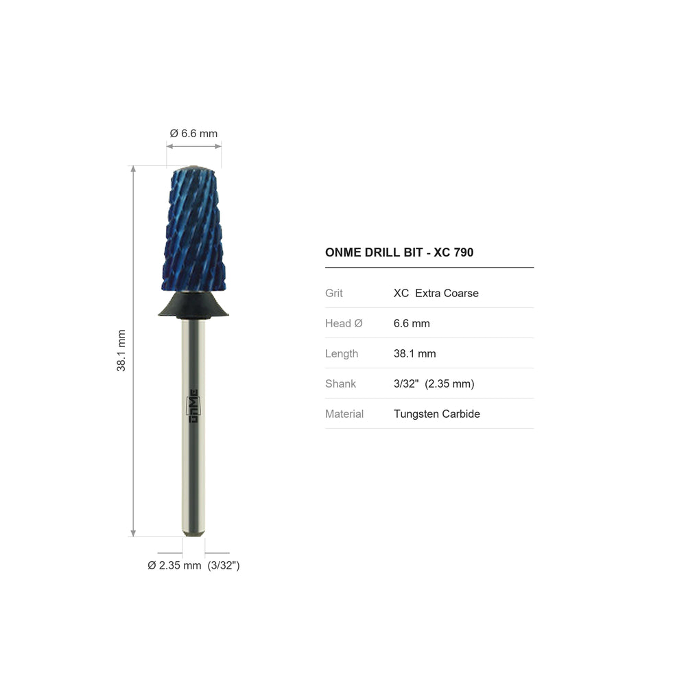 ONME XC 790 smooth tapered barrel carbide nail drill bit: 6.6 mm head, 38.1 mm long, 3/32 inch shank, grit XC