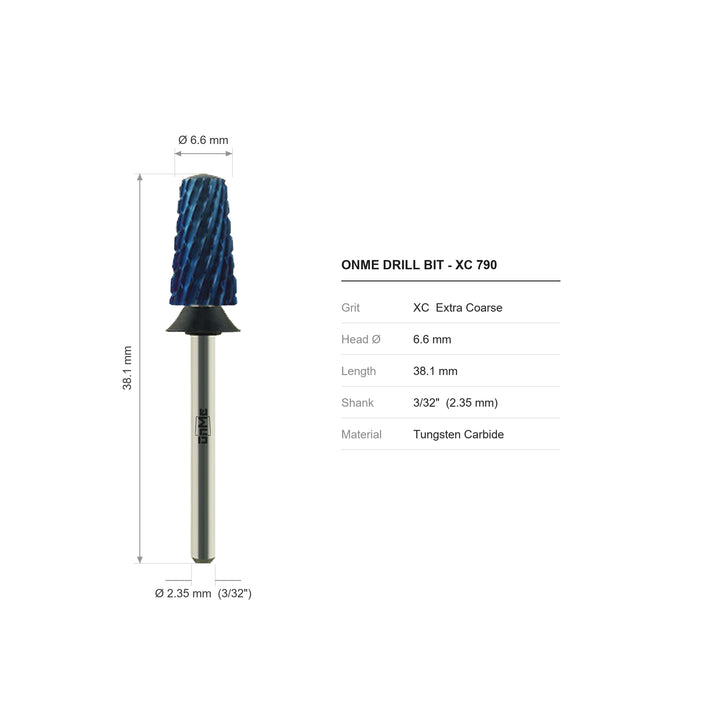 ONME XC 790 smooth tapered barrel carbide nail drill bit: 6.6 mm head, 38.1 mm long, 3/32 inch shank, grit XC