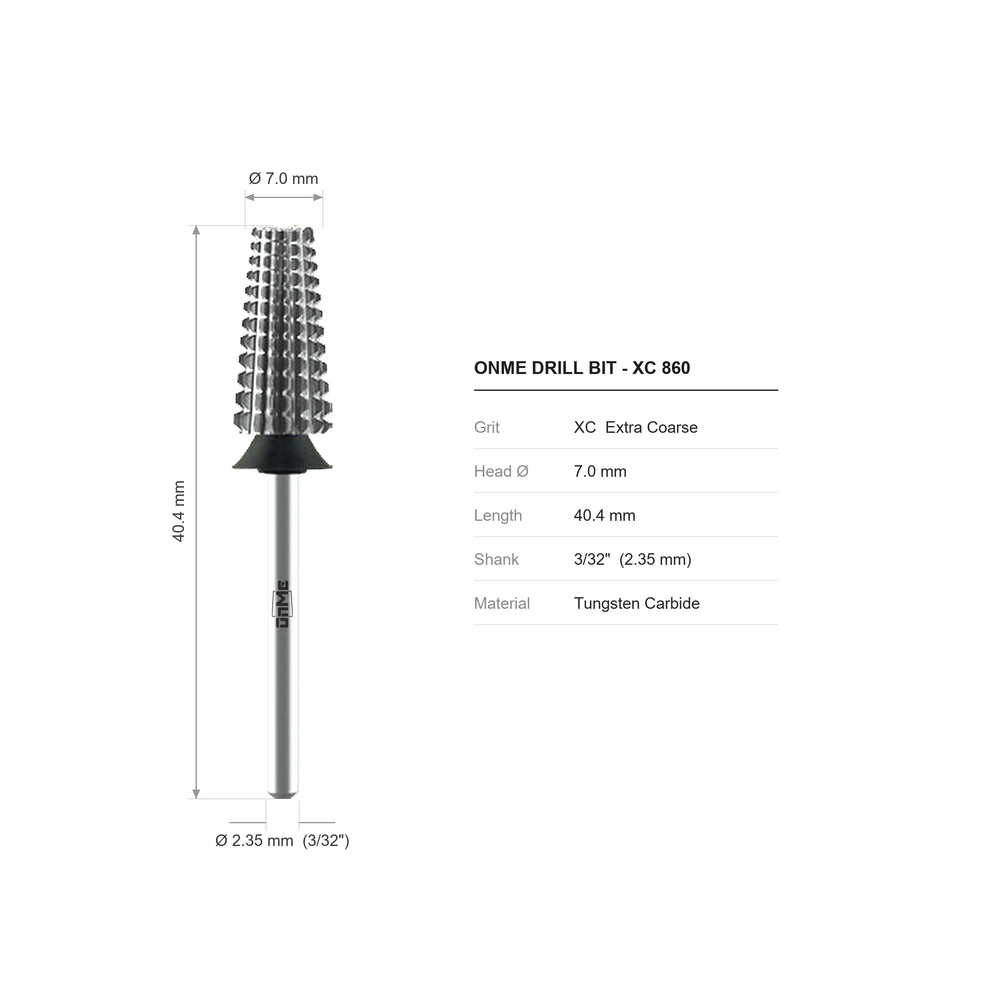 ONME XC 860 5-in-1 tapered barrel carbide nail drill bit: 7.0 mm head, 40.4 mm long, 3/32 inch shank, grit XC