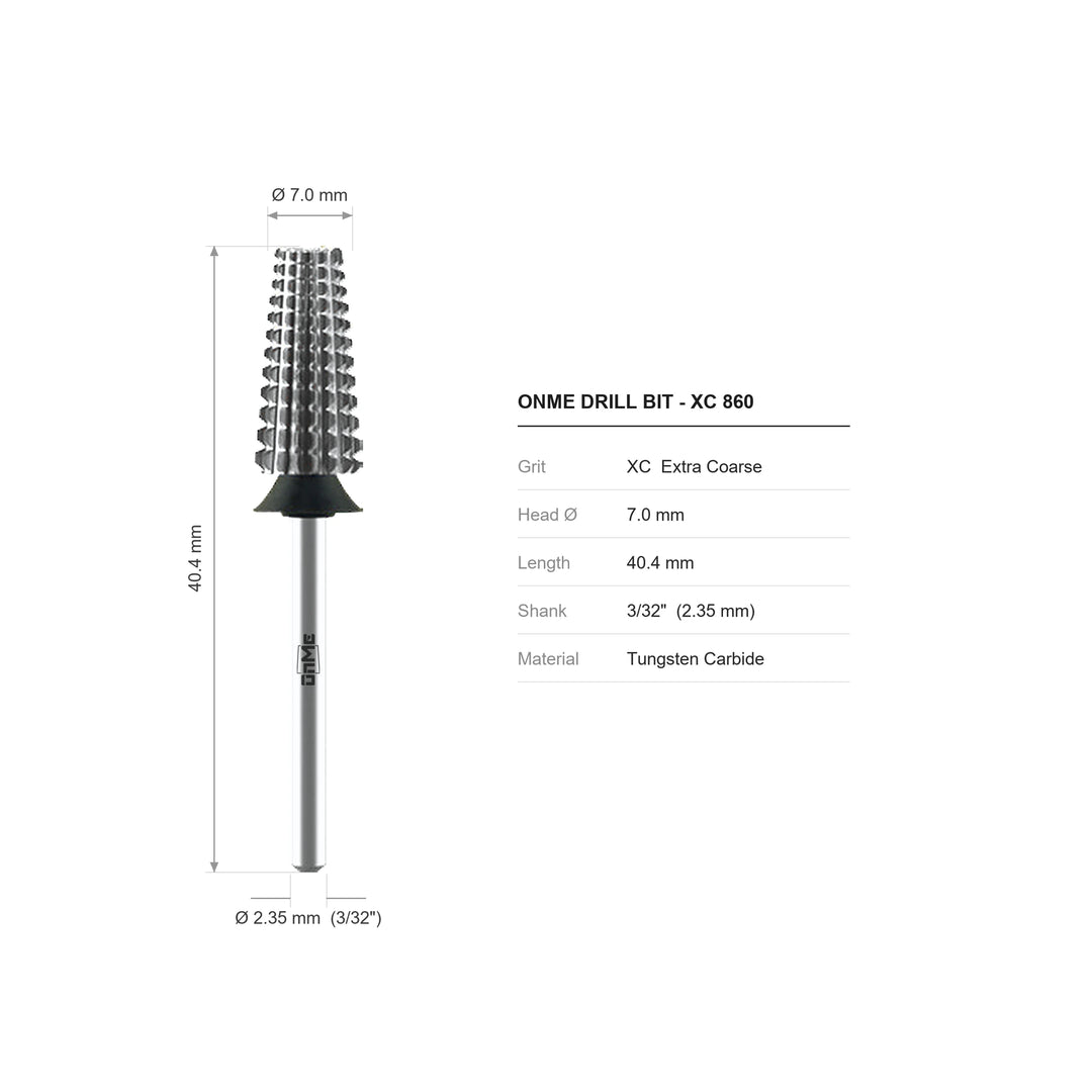 ONME XC 860 5-in-1 tapered barrel carbide nail drill bit: 7.0 mm head, 40.4 mm long, 3/32 inch shank, grit XC