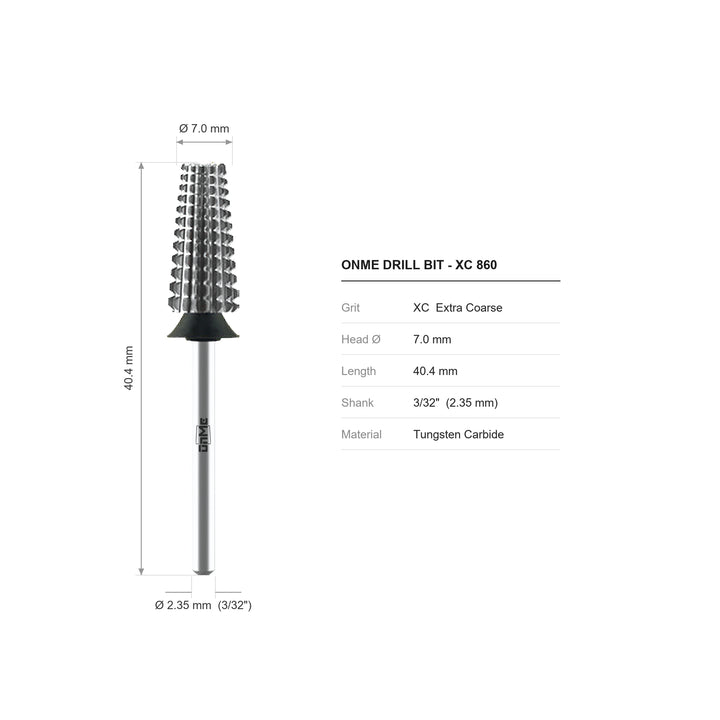ONME XC 860 5-in-1 tapered barrel carbide nail drill bit: 7.0 mm head, 40.4 mm long, 3/32 inch shank, grit XC