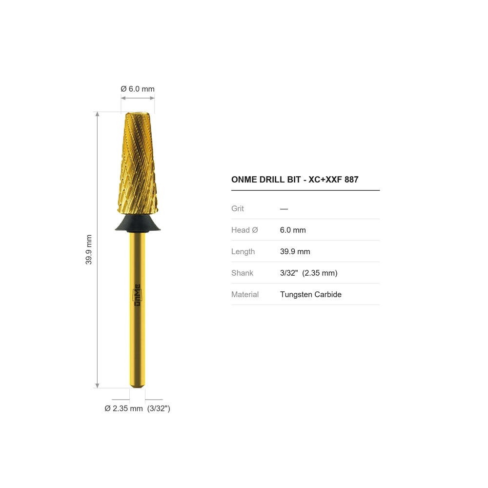 ONME XC+XXF 887 5-in-1 tapered barrel carbide nail drill bit: 6.0 mm head, 39.9 mm long, 3/32 inch shank, grit XC + XXF