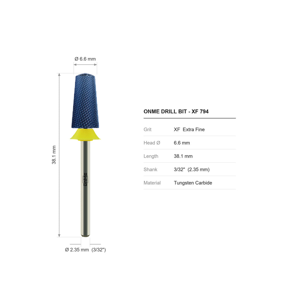 ONME XF 794 smooth tapered barrel carbide nail drill bit: 6.6 mm head, 38.1 mm long, 3/32 inch shank, grit XF
