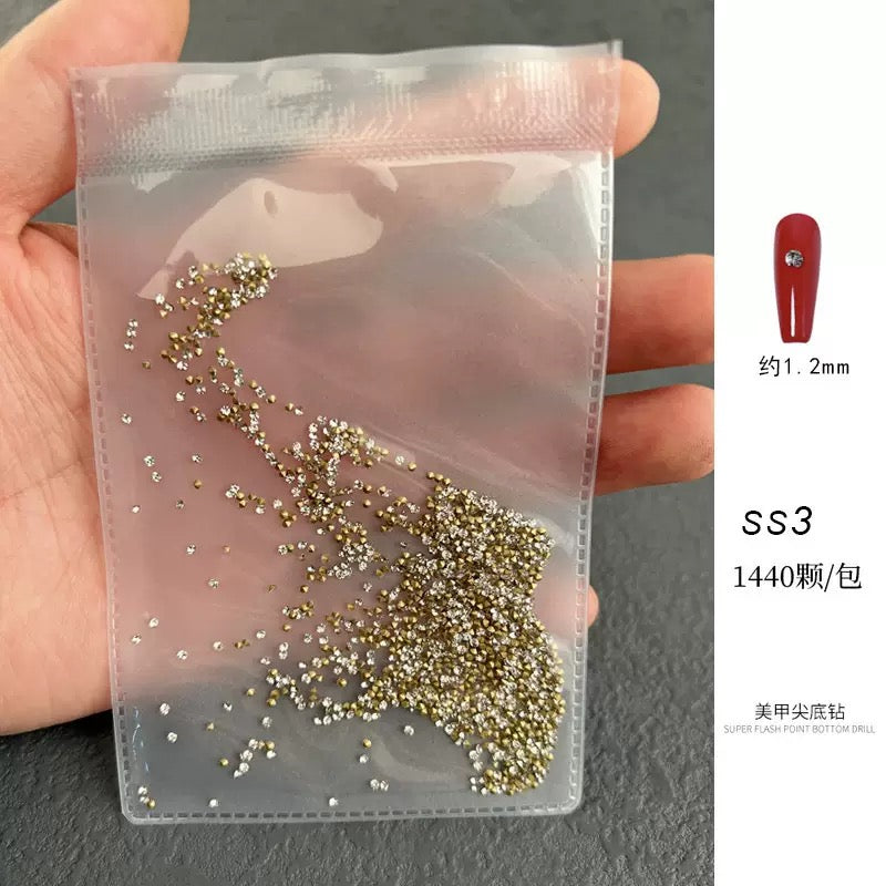 Round Pointed Base Mini Rhinestone 1440pcs/Bag - SS3