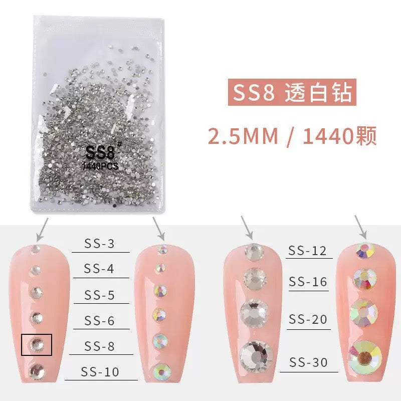 Round Flated Base Mini Rhinestone Silver 1440pcs/Bag - SS8