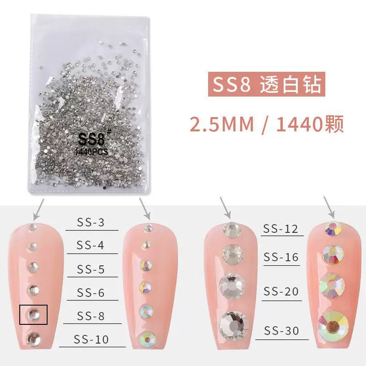 Round Flated Base Mini Rhinestone Silver 1440pcs/Bag - SS8