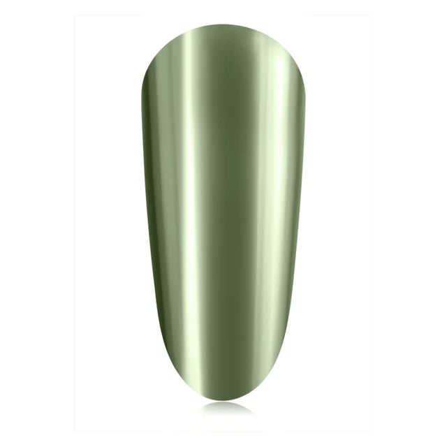The GelBottle Sage Chrome Pigment on a nail tip swatch
