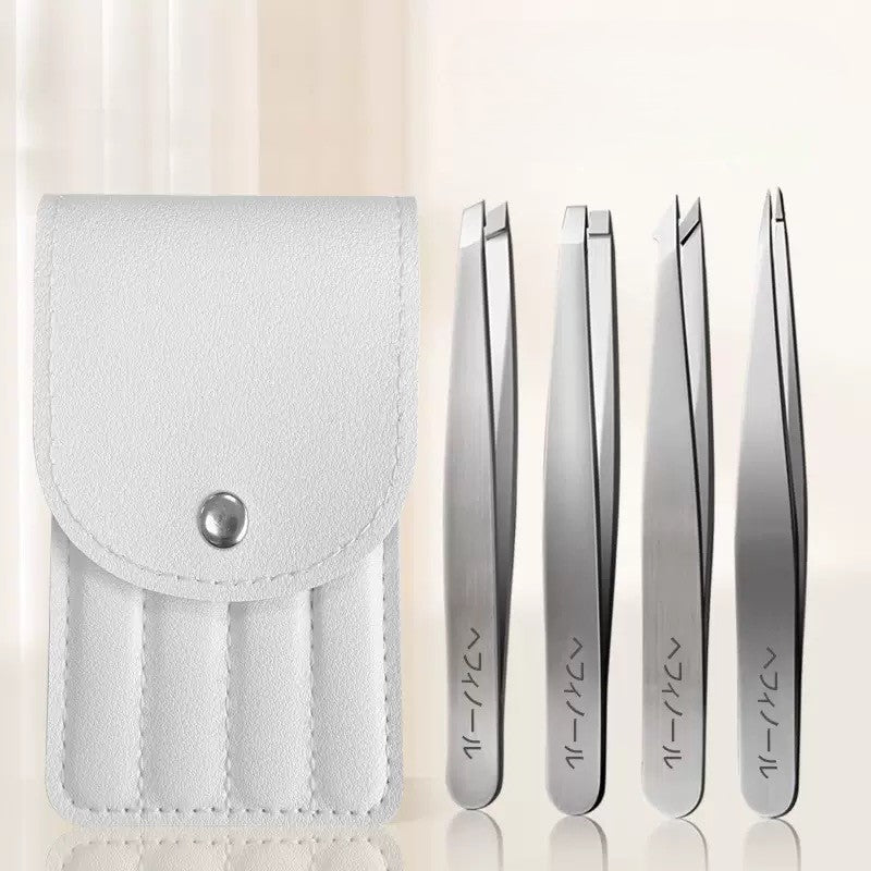 Stainless Eyebrow Tweezer Set 4pcs