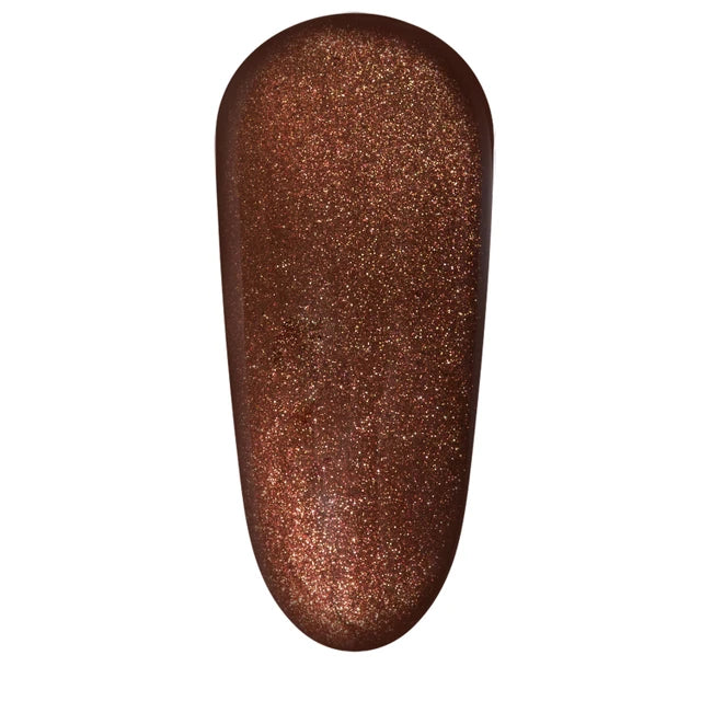 The GelBottle Old Money Magnetic colour swatch: warm brown with a bronze-gold shimmer