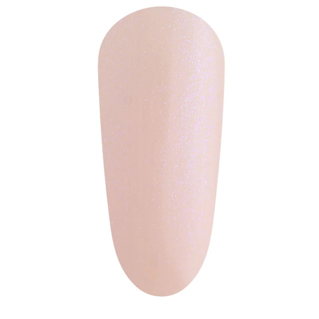 The GelBottle Hard BIAB Luna colour swatch: sheer pink with silver-blue glitter