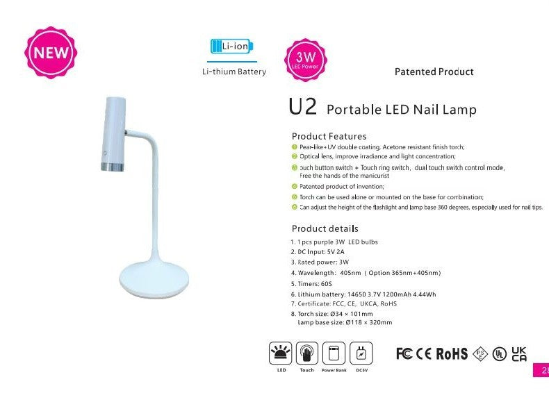 Đèn LED U2 Di Động 3W Cho Móng Tay