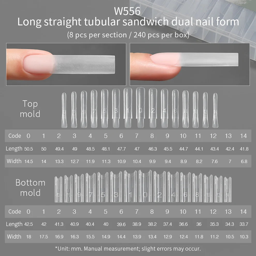 Mr Nail Sandwich Nail Extensions-Dual Forms - W556 Long Straight Tubular (240pcs)