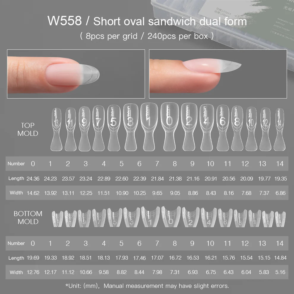 Mr Nail Sandwich Nail Extensions-Dual Forms - W558 Short Oval (240pcs)