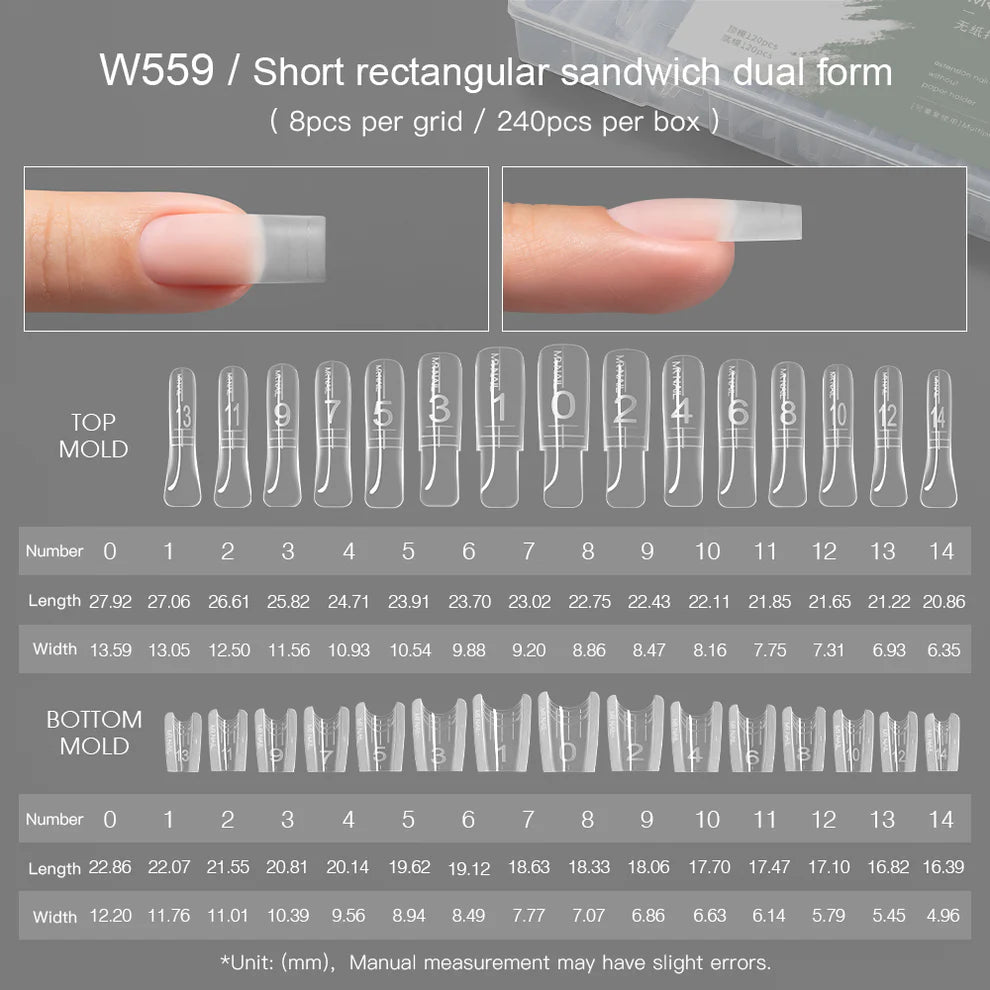 Mr Nail Sandwich Nail Extensions-Dual Forms - W559 Short Square (240pcs)