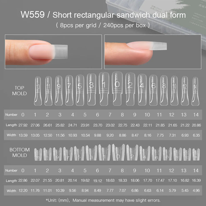 Mr Nail Sandwich Nail Extensions-Dual Forms - W559 Short Square (240pcs)