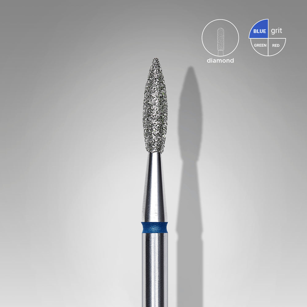 Staleks diamond nail drill bit, pointed flame 2.1/8mm, blue medium grit (view 2)