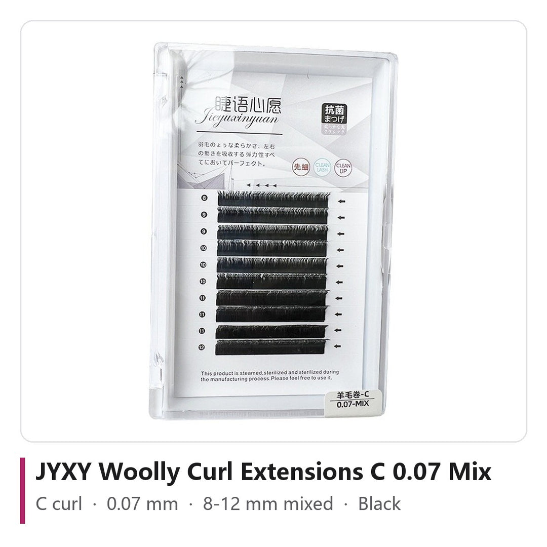 JYXY Woolly Curl Extensions C 0.07 Mix - C curl, 0.07 mm, 8-12 mm mixed, Black