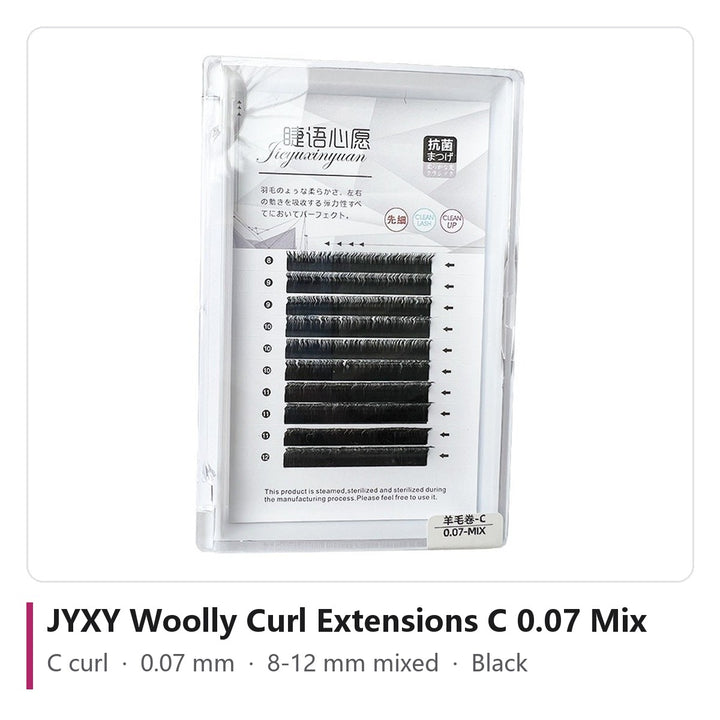 JYXY Woolly Curl Extensions C 0.07 Mix - C curl, 0.07 mm, 8-12 mm mixed, Black