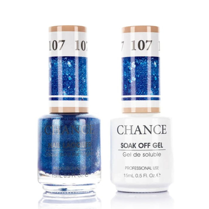 Chance Gel &amp; Lacquer Duo 107, blue glitter, soak-off gel polish and matching nail lacquer, 0.5 oz each