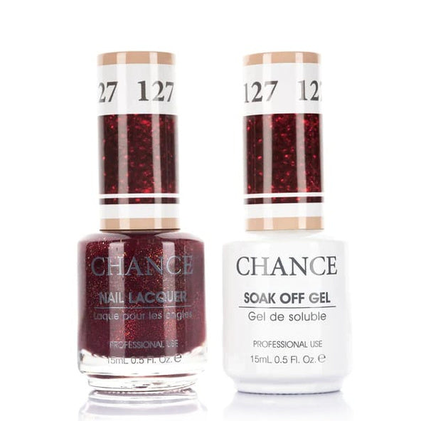 Chance Gel &amp; Lacquer Duo 127, red glitter, soak-off gel polish and matching nail lacquer, 0.5 oz each