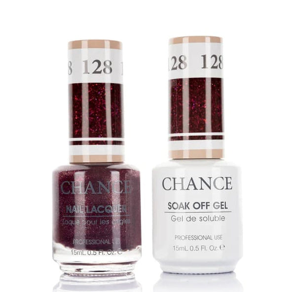 Chance Gel &amp; Lacquer Duo 128, purple glitter, soak-off gel polish and matching nail lacquer, 0.5 oz each