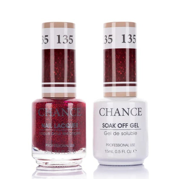Chance Gel &amp; Lacquer Duo 135, red glitter, soak-off gel polish and matching nail lacquer, 0.5 oz each
