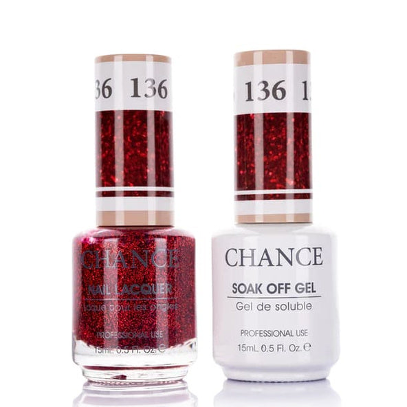 Chance Gel &amp; Lacquer Duo 136, red glitter, soak-off gel polish and matching nail lacquer, 0.5 oz each