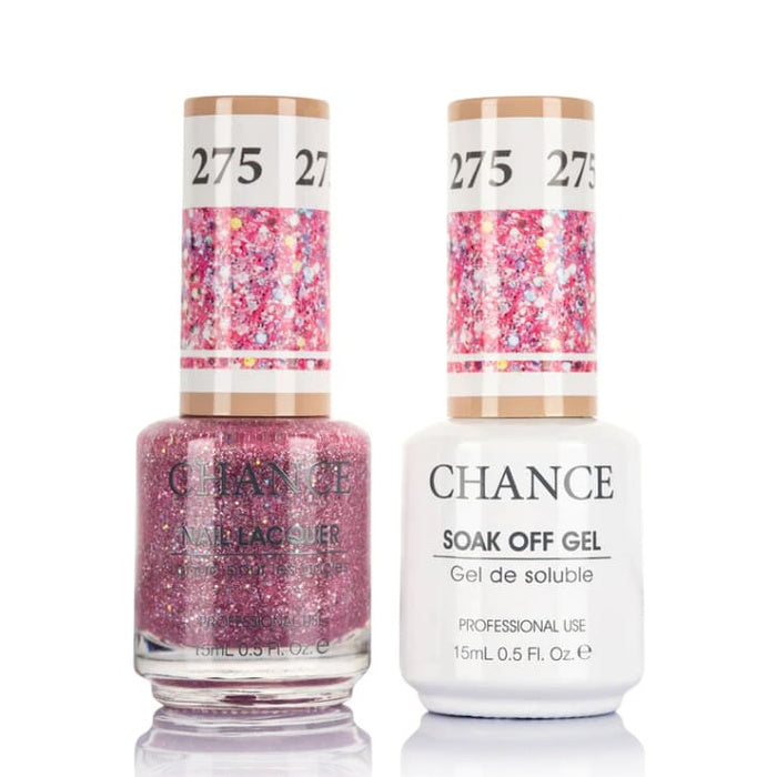 Chance Gel &amp; Lacquer Duo 275, pink glitter, soak-off gel polish and matching nail lacquer, 0.5 oz each