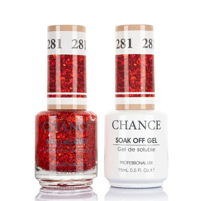 Chance Gel &amp; Lacquer Duo 281, red glitter, soak-off gel polish and matching nail lacquer, 0.5 oz each