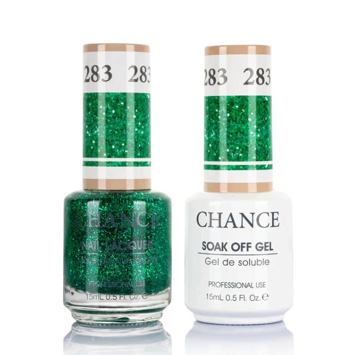 Chance Gel &amp; Lacquer Duo 283, green glitter, soak-off gel polish and matching nail lacquer, 0.5 oz each