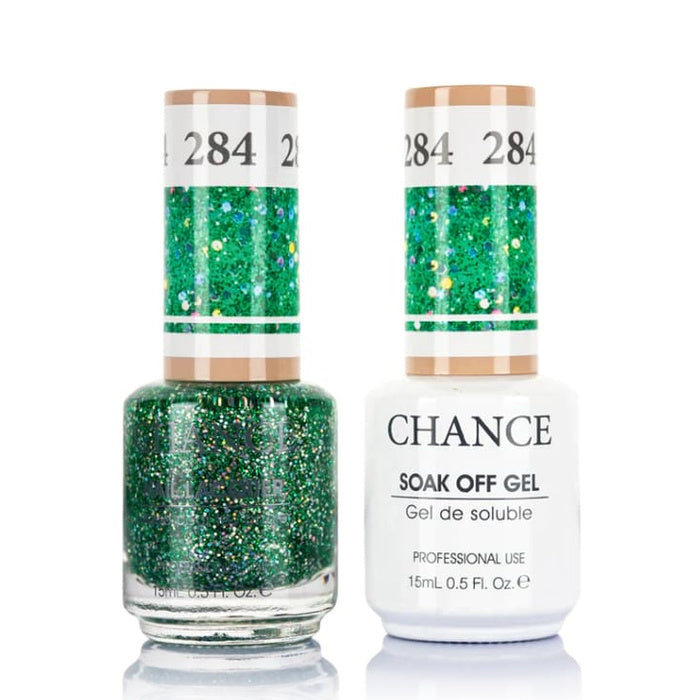Chance Gel &amp; Lacquer Duo 284, green glitter, soak-off gel polish and matching nail lacquer, 0.5 oz each