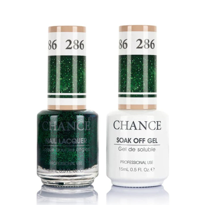 Chance Gel &amp; Lacquer Duo 286, green glitter, soak-off gel polish and matching nail lacquer, 0.5 oz each