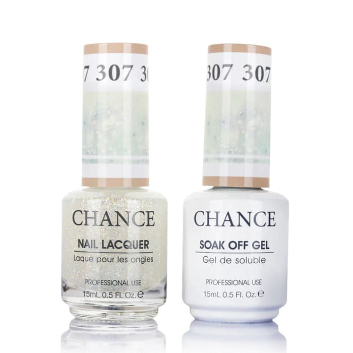 Chance Gel &amp; Lacquer Duo 307, white glitter, soak-off gel polish and matching nail lacquer, 0.5 oz each