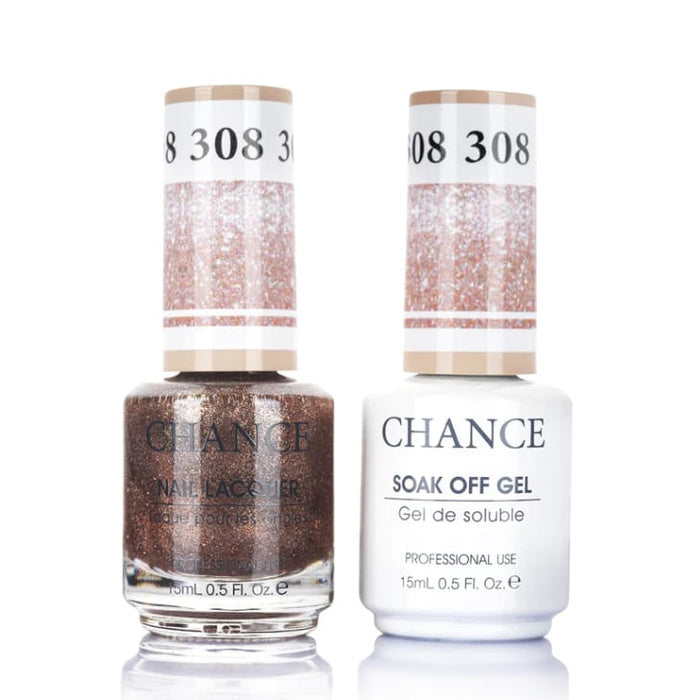 Chance Gel &amp; Lacquer Duo 308, gold and silver glitter, soak-off gel polish and matching nail lacquer, 0.5 oz each