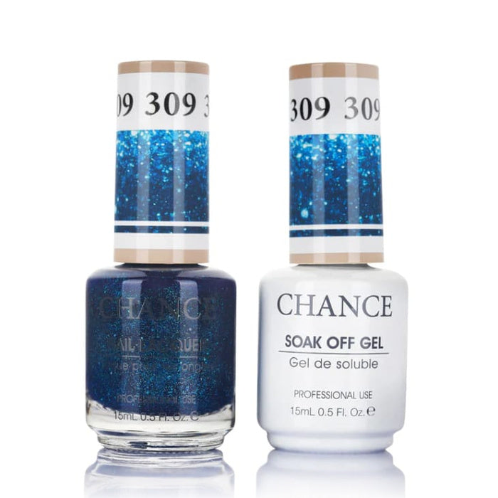 Chance Gel &amp; Lacquer Duo 309, blue glitter, soak-off gel polish and matching nail lacquer, 0.5 oz each