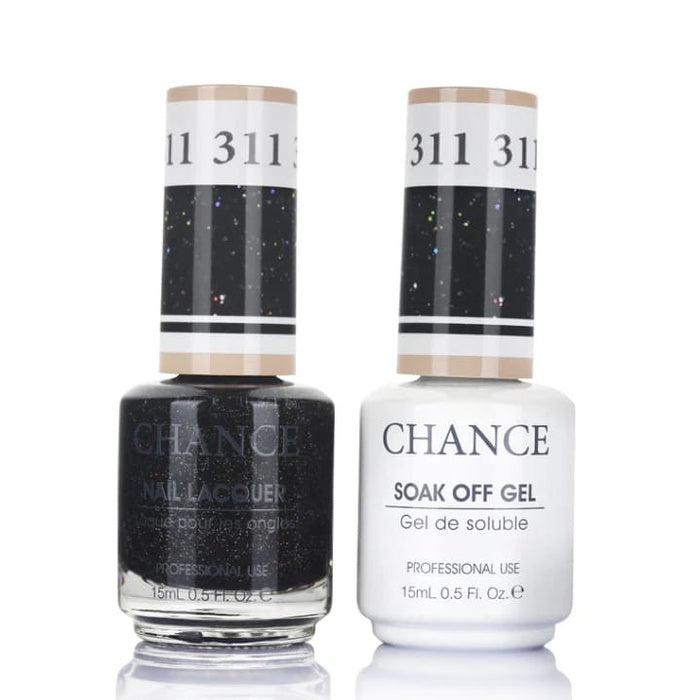 Chance Gel &amp; Lacquer Duo 311, black glitter, soak-off gel polish and matching nail lacquer, 0.5 oz each