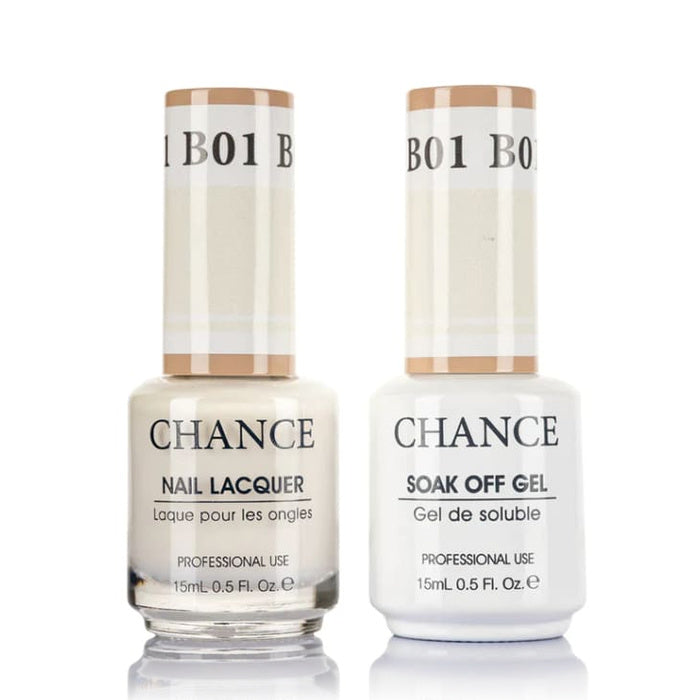 Chance Gel & Lacquer Duo B01 (Bare Collection), white crème, soak-off gel polish and matching nail lacquer, 0.5 oz each